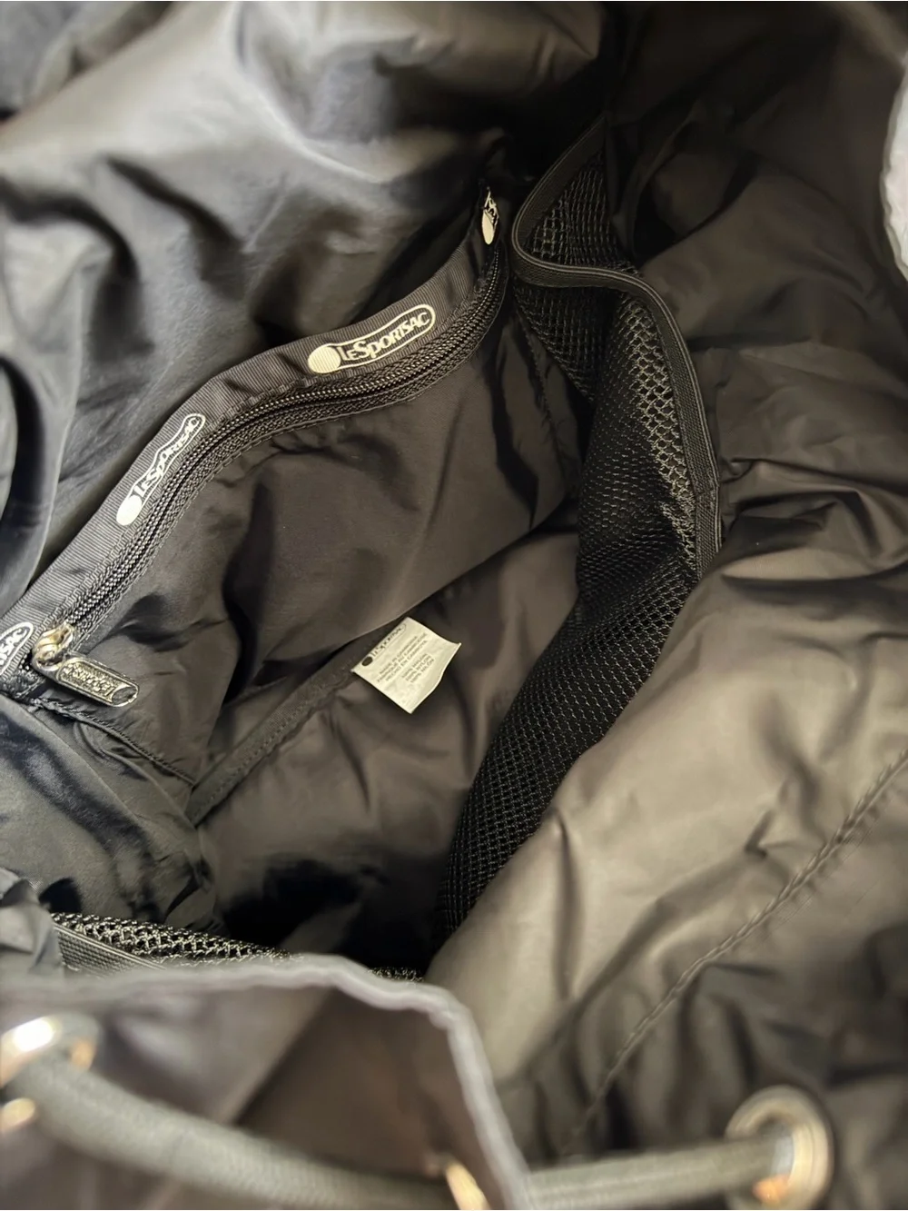 LeSportsac Black Nylon Drawstring Backpack